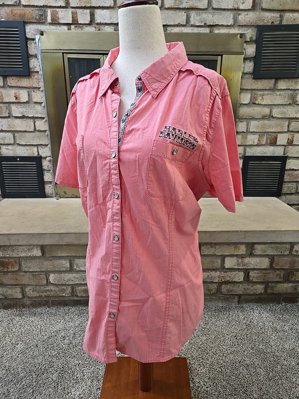 Harley Davidson Coral Pearl Snap Shirt Womans Sz 1W (XL Fishing Bikercore Vented